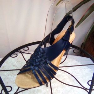 Angel Steps Navy Blue Wedge Sandals Size 6.5